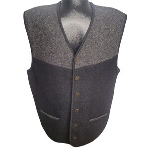 Vintage 90's Raphael Black and Gray 100% Pure Wool Button-Up Vest L